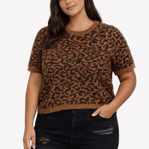 CeCe Wool Blend Animal Print Fuzzy Sweater Size XL Short Sleeved